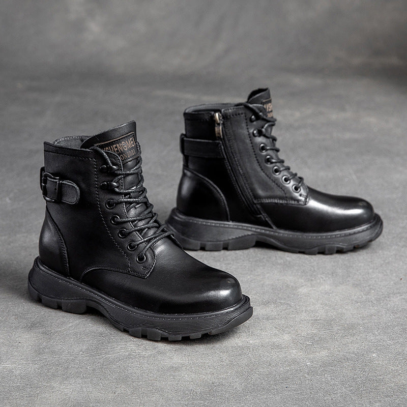 Women Retro Leather Flat Thick Soled Casual Boots Newgew Shoes