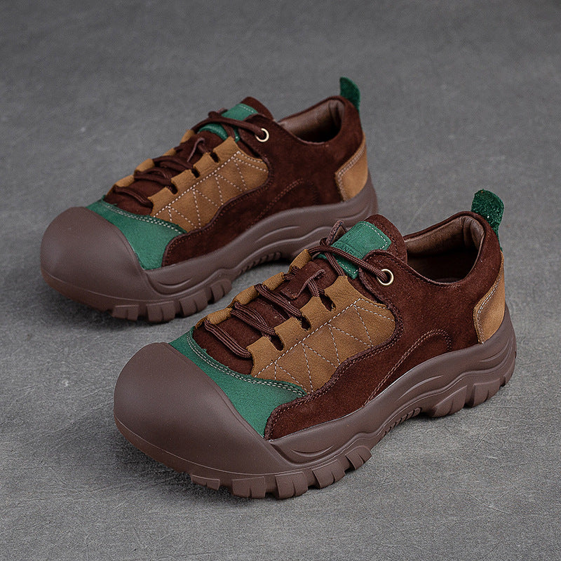 Women Retro Patchwork Leather Casual Shoes Newgew Shoes