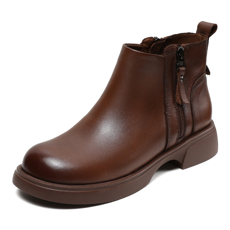 Women Minimalist Leather Double Side Zippers Ankle Boots Newgew Shoes