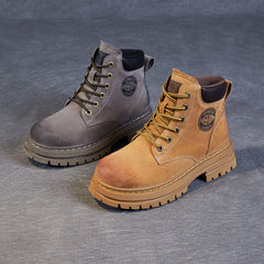 Women Retro Classic Leather Hiking Work Boots Newgew Shoes