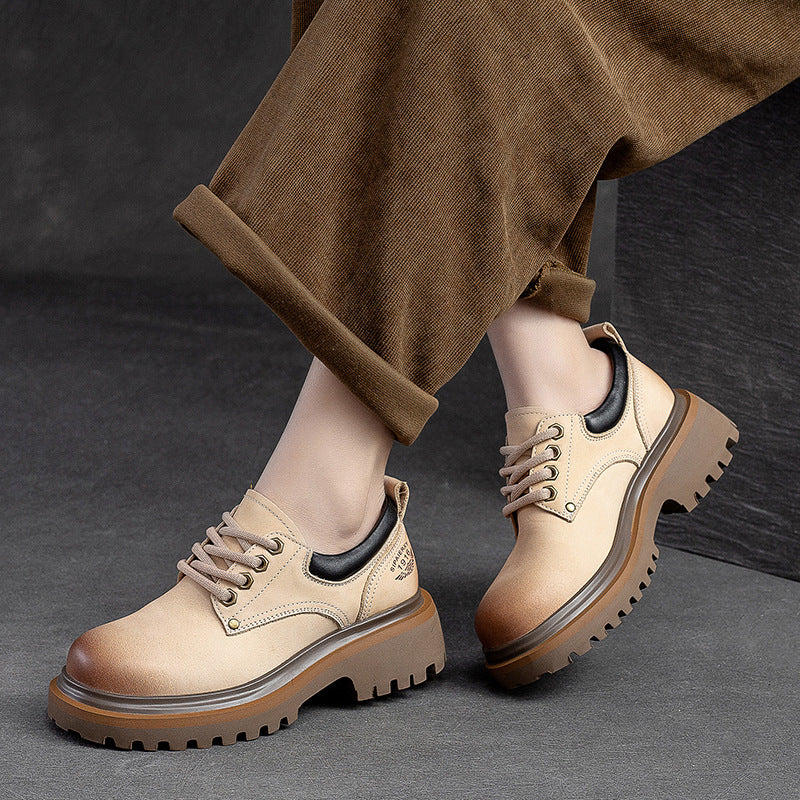 Women Retro Classic Leather Thick Soled Casual Shoes Newgew Shoes