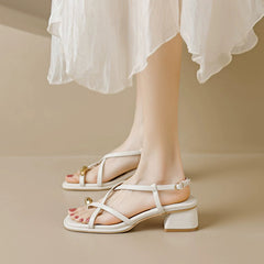 Thick Heel Thong Roman Shoes With Straps NewGew