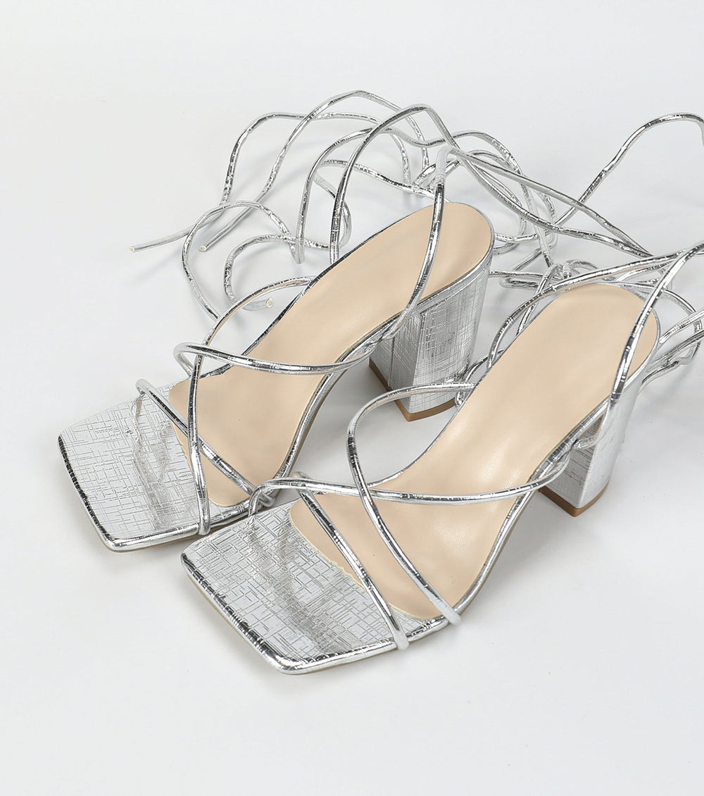 Glamour Nights Chrome Lace-Up Heels Newgew