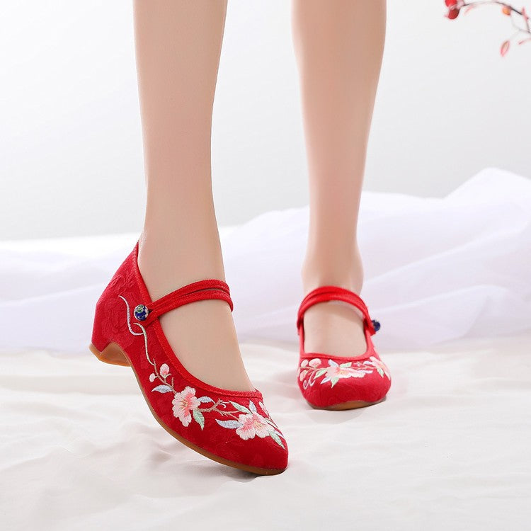 Women's Spring Ethnic Style Embroidered Height Increasing Canvas Shoes Newgew