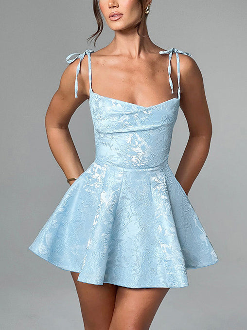 Jacquard Texture Suspender Slimming A-Hem Mini Dress Newgew Dresses