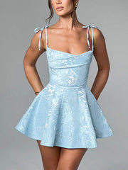 Jacquard Texture Suspender Slimming A-Hem Mini Dress Newgew Dresses