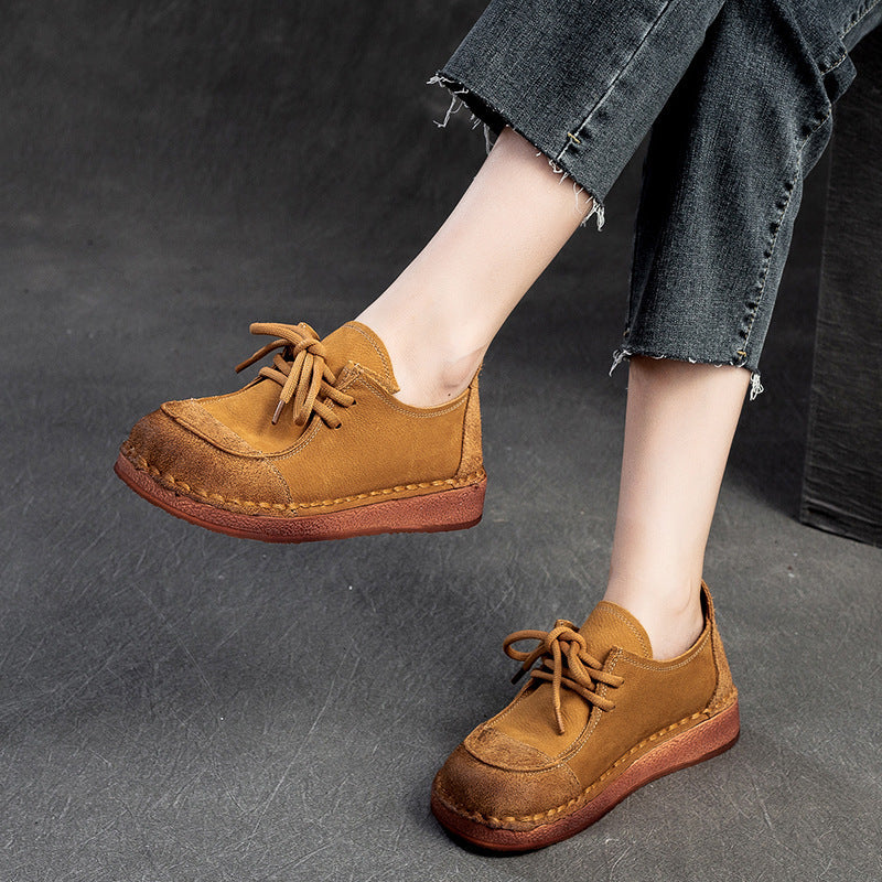 Women Retro Leather Flat Soft Casual Shoes Newgew Shoes