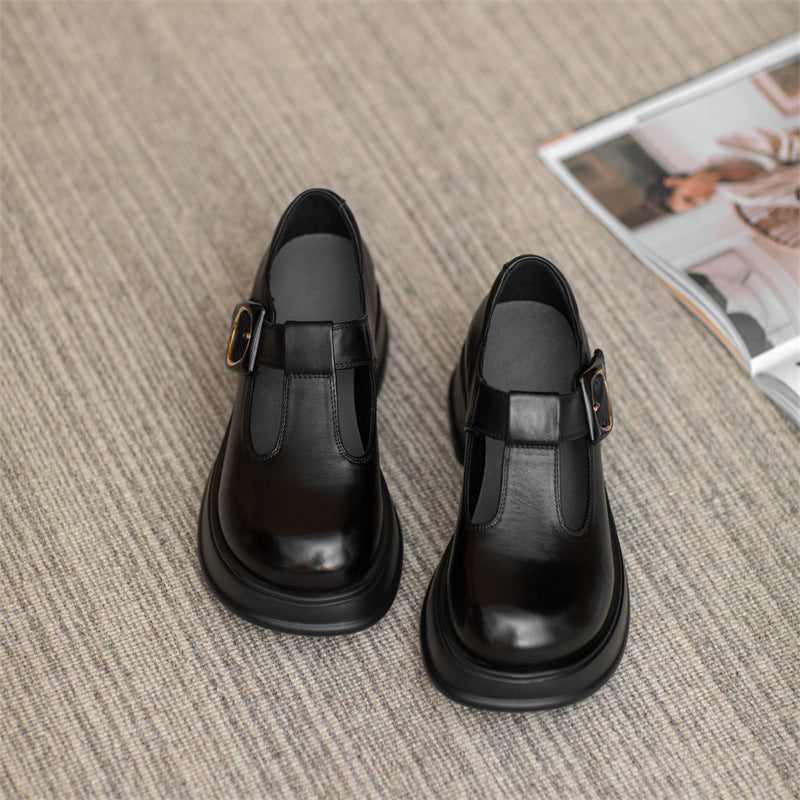 Women Retro Leather Buckle Lug Sole Casual Shoes Newgew Shoes