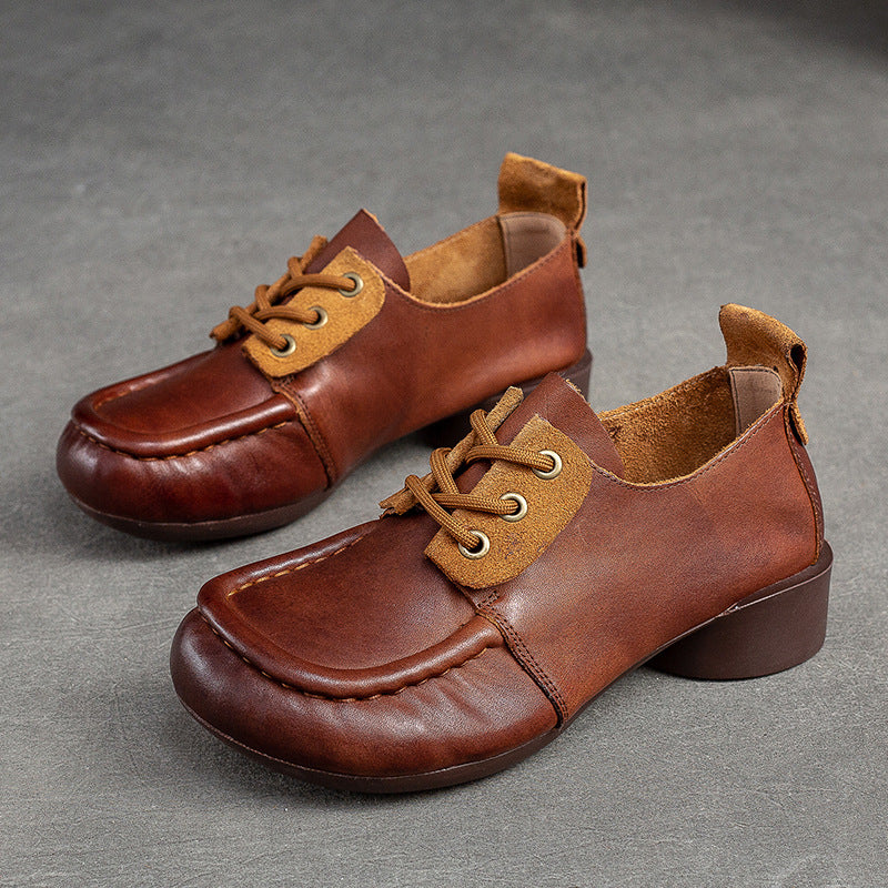Women Retro Handcraft Leather Low Heel Casual Shoes Newgew Shoes