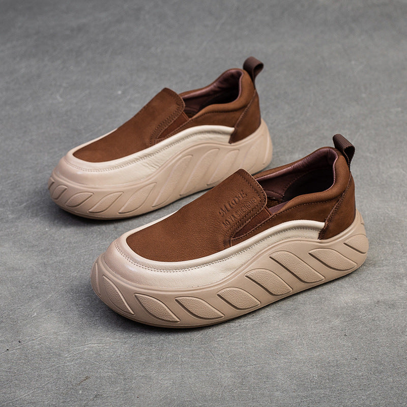 Women Spring Minimalist Leather Thick Soled Casual Shoes Newgew Shoes