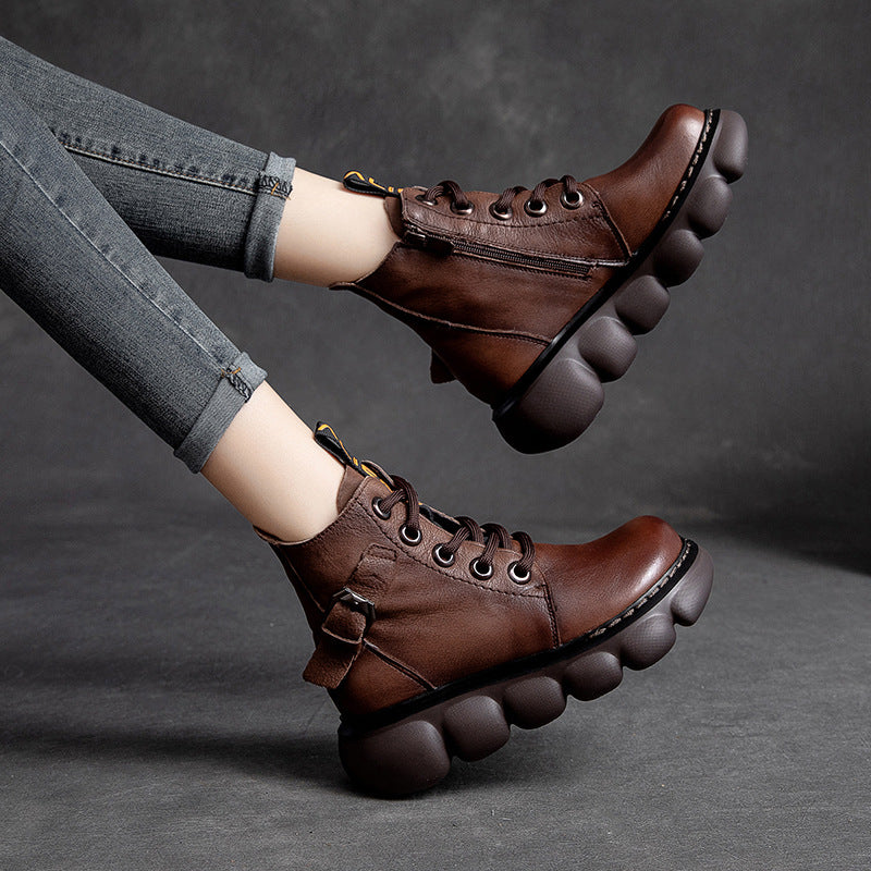 Women Retro Casual Leather Thick Sole Boots Newgew Shoes