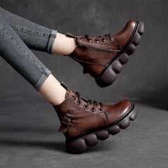 Women Retro Casual Leather Thick Sole Boots Newgew Shoes