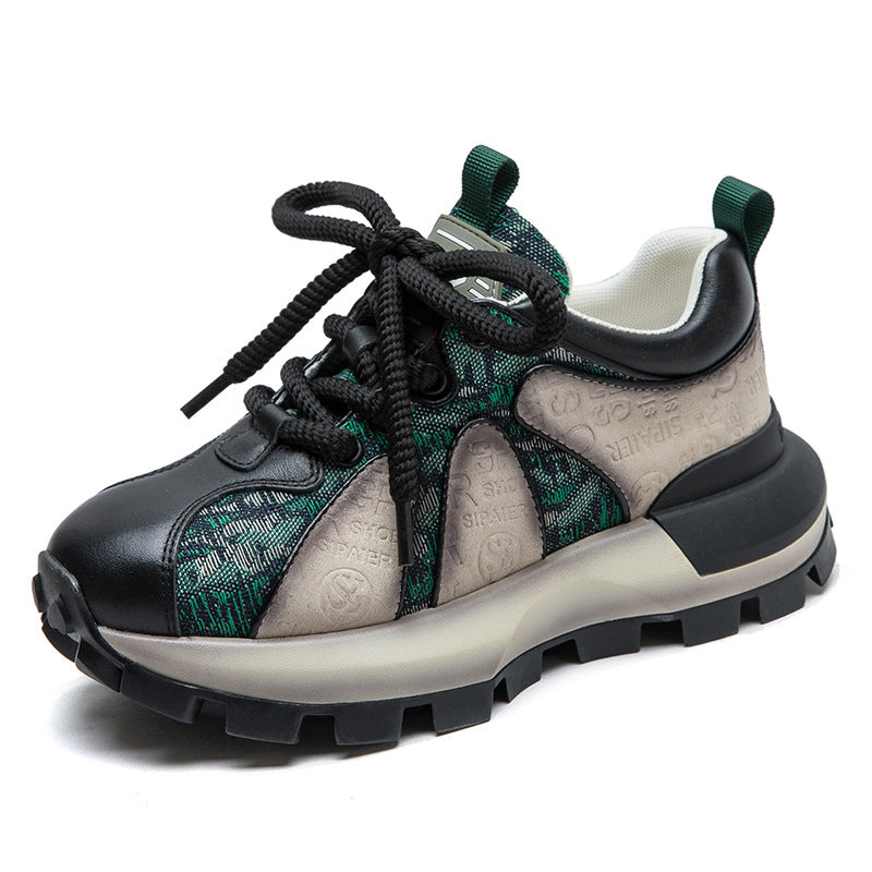 Women Fashion Color Matching Leather Lug Sole Casual Shoes Newgew Shoes