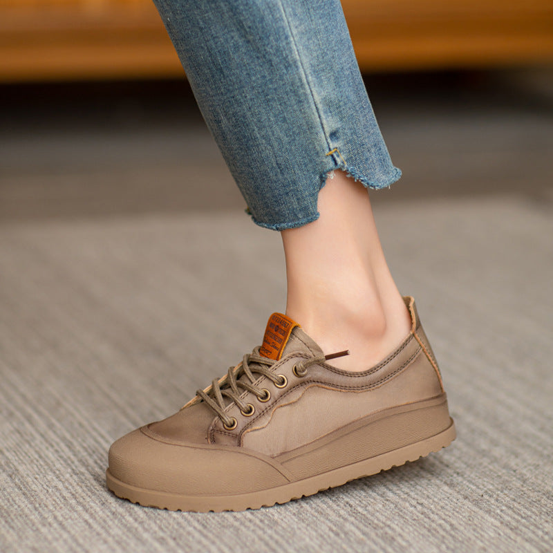 Women Retro Casual Soft Leather Thick Soled Shoes Newgew Shoes
