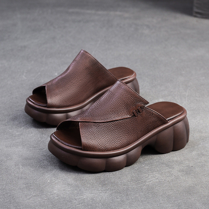 Women Minimalist Casual Leather Platform Slides Sandals Newgew Shoes
