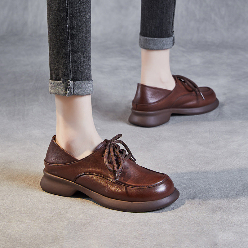 Women Handmade Retro Solid Leather Casual Shoes Newgew Shoes