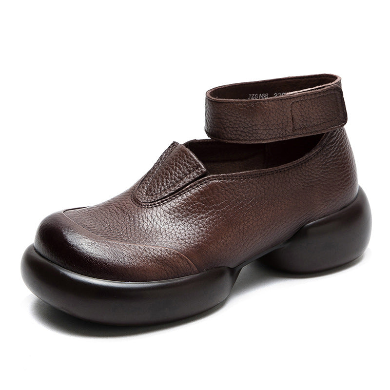Women Retro Minimalist Leather Velcro Casual Shoes Newgew Shoes