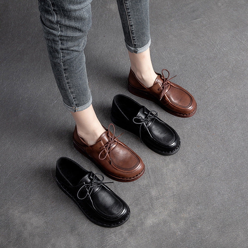 Women Minimalist Leather Soft Low Wedge Casual Shoes Newgew Shoes