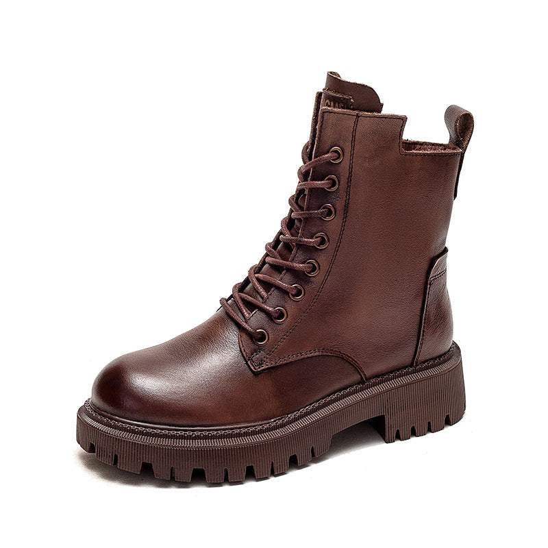 Women Retro Casual Leather Thick Soled Boots Newgew Shoes