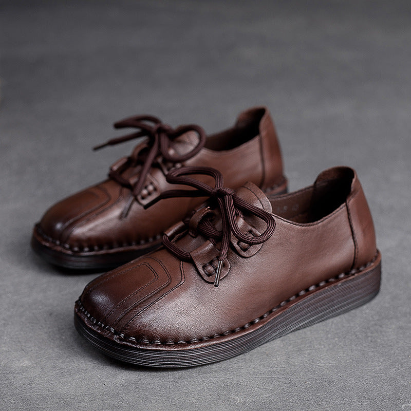Women Minimalist Retro Cowhide Soft Flat Casual Shoes Newgew Shoes