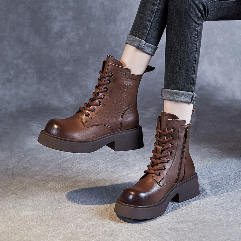 Women Minimalist Soft Leather Thick Soled Boots Newgew Shoes