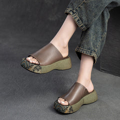 Women Retro Soft Leather Casual Thick Soled Slides Newgew Shoes