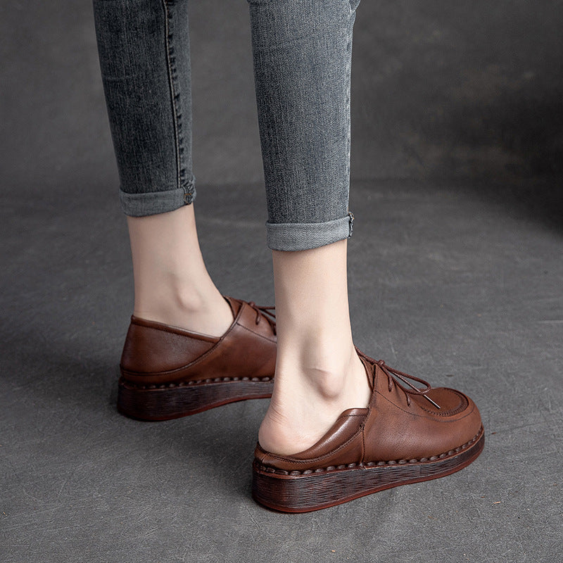 Women Minimalist Leather Soft Low Wedge Casual Shoes Newgew Shoes