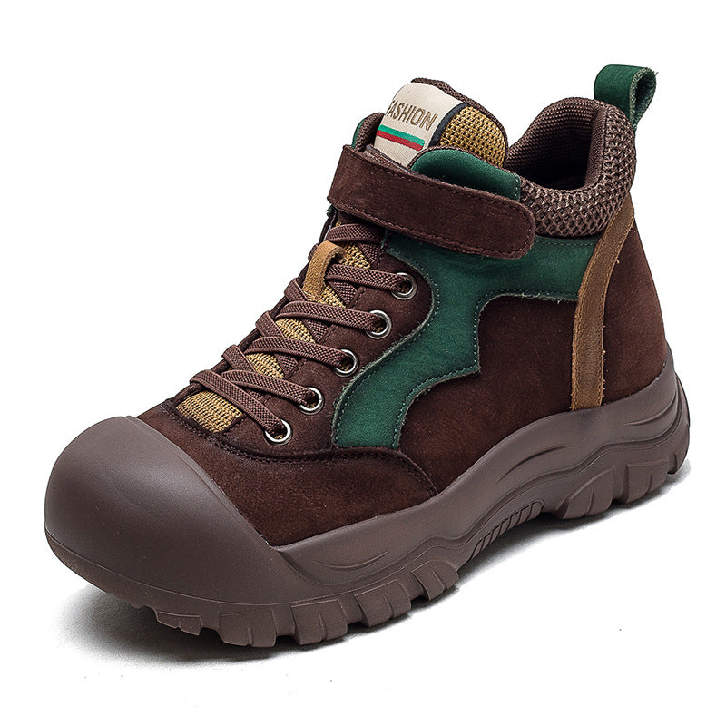 Women Pigskin Leather High Top Velcro Casual Shoes Newgew Shoes