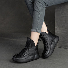 Women Retro Casual Solid Cowhide Boots Newgew Shoes