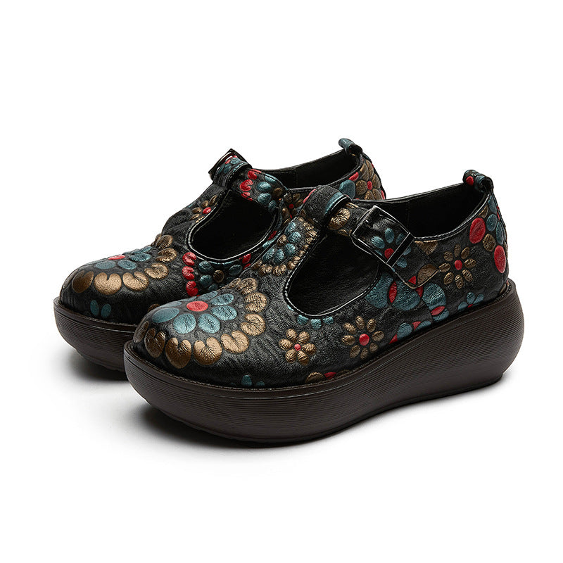 Women Retro Floral Cowhide Casual Shoes Newgew Shoes