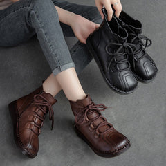 Women Retro Leather Flat Casual Boots Newgew Shoes