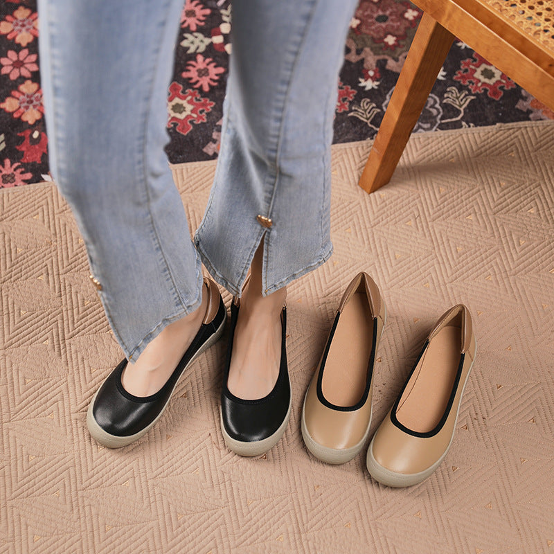 Women Retro Soft Leather Wedge Casual Shoes Newgew Shoes