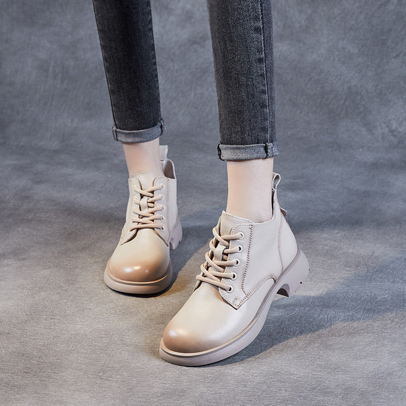 Women Minimalist Retro Leather Lace Up Ankle Boots Newgew Shoes