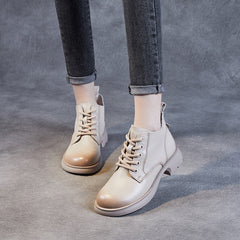 Women Minimalist Retro Leather Lace Up Ankle Boots Newgew Shoes