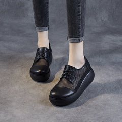 Women Casual Hollow Mesh Leather Platform Shoes Newgew Shoes
