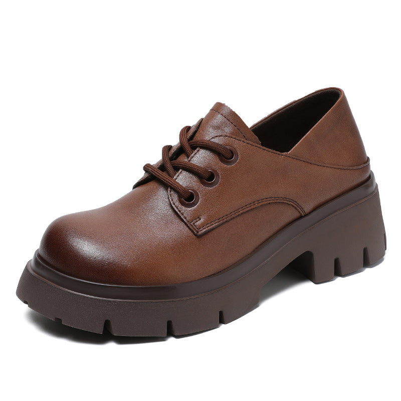 Women Retro Cowhide Leather Wedge Casual Shoes Newgew Shoes