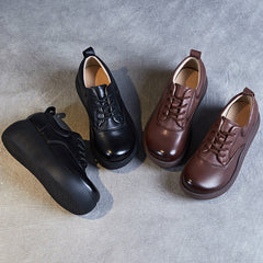 Women Retro Minimalist Leather Comfort Platform Casual Shoes Newgew Shoes