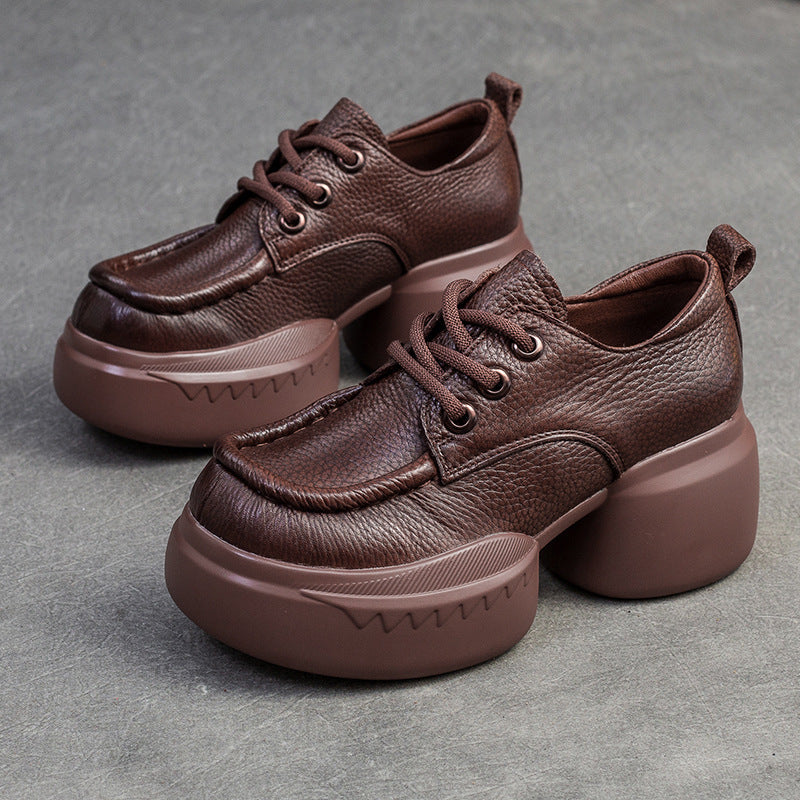 Women Retro Soft Leather Platform Casual Shoes Newgew Shoes