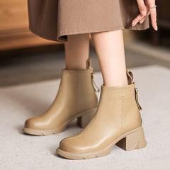 Women Minimalist Solid Leather Chunky Heel Ankle Boots Newgew Shoes