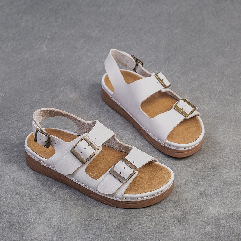 Women Retro Leather Flat Casual Buckle Sandals Newgew Shoes