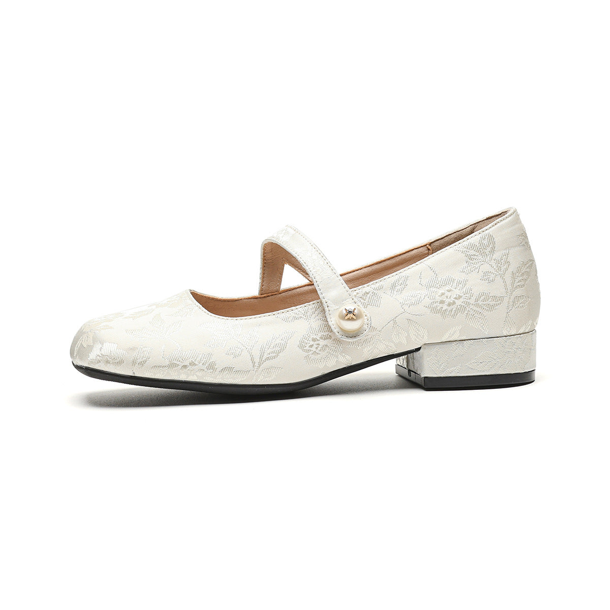Women Retro Jacquard Low Block Mary Jane Shoes Newgew Shoes