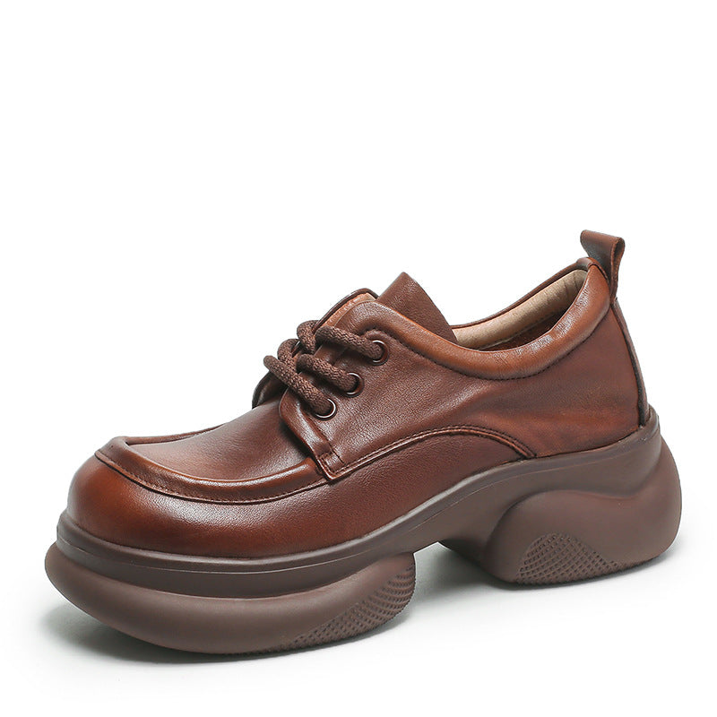 Women Retro Thick Soled Leather Casual Shoes Newgew Shoes