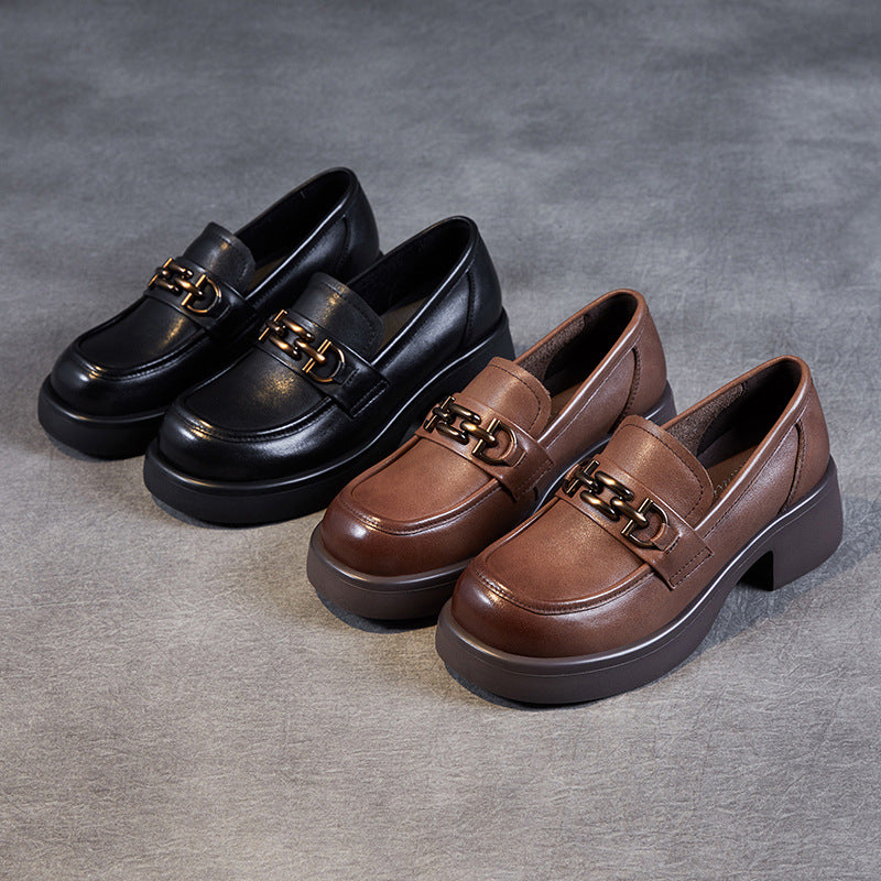 Women Retro Comfy Leather Low Heel Loafers Newgew Shoes