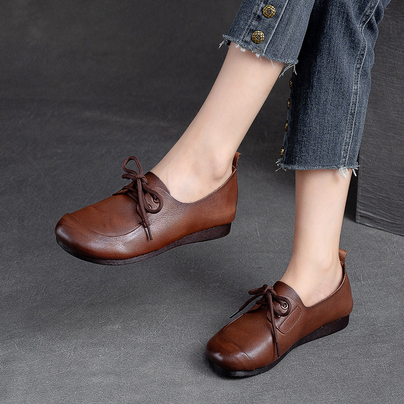 Women Retro Soft Leather Flat Casual Shoes Newgew Shoes