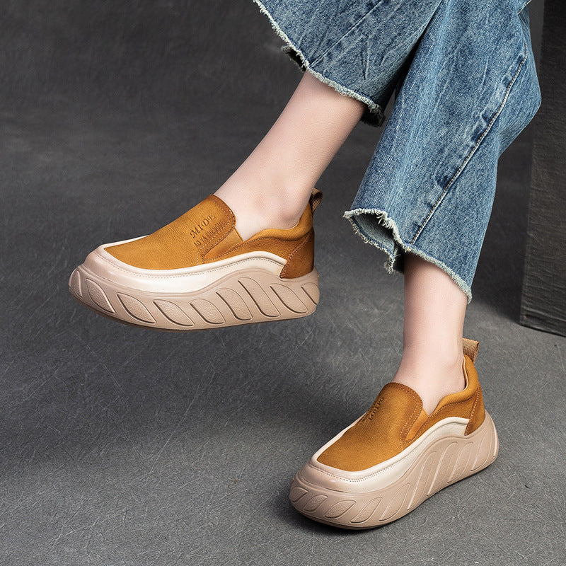 Women Spring Minimalist Leather Thick Soled Casual Shoes Newgew Shoes