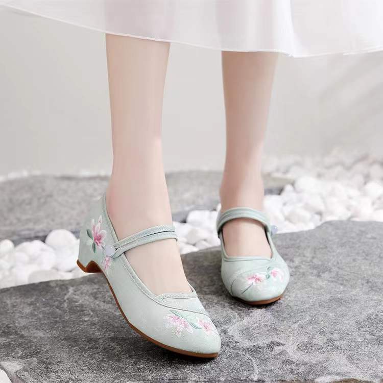 Women's Spring Ethnic Style Embroidered Height Increasing Canvas Shoes Newgew