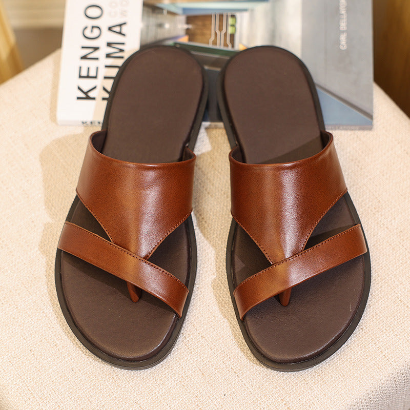 Men Summer Cowhide Slide Sandals Newgew Shoes