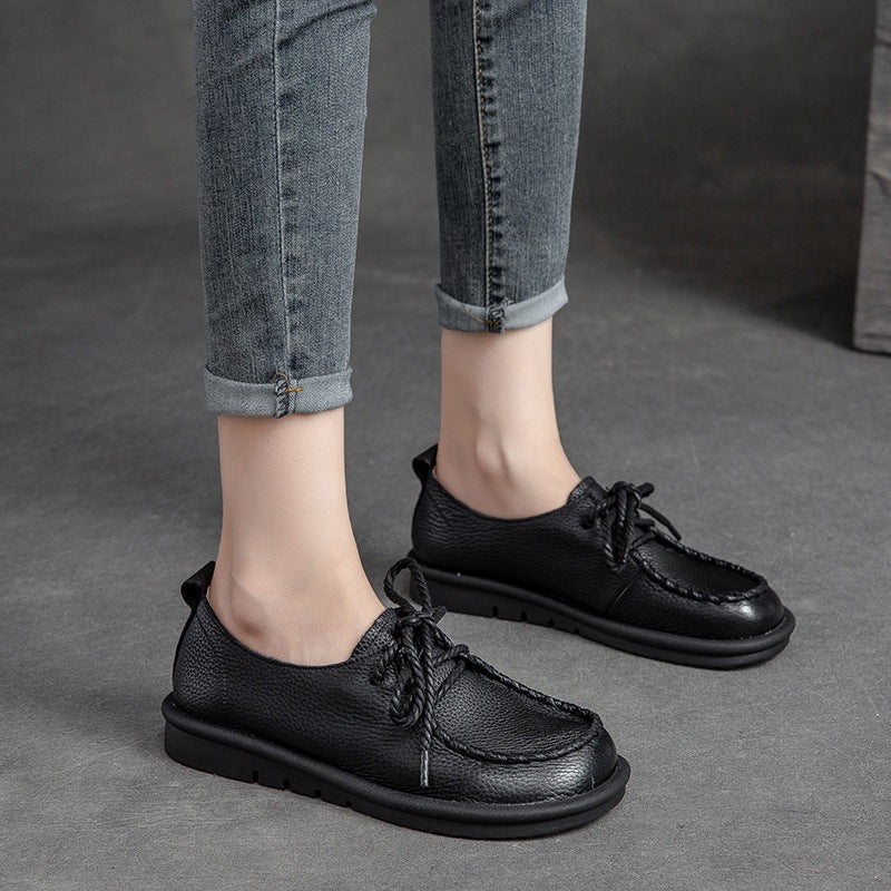 Women Retro Soft Cowhide Flat Casual Shoes Newgew Shoes