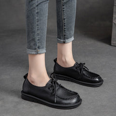 Women Retro Soft Cowhide Flat Casual Shoes Newgew Shoes