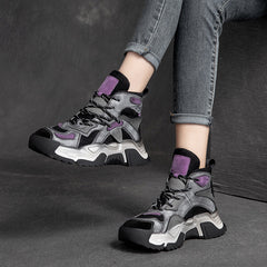 Women Retro Fashion Patchwork Leather Casual Boots Newgew Shoes